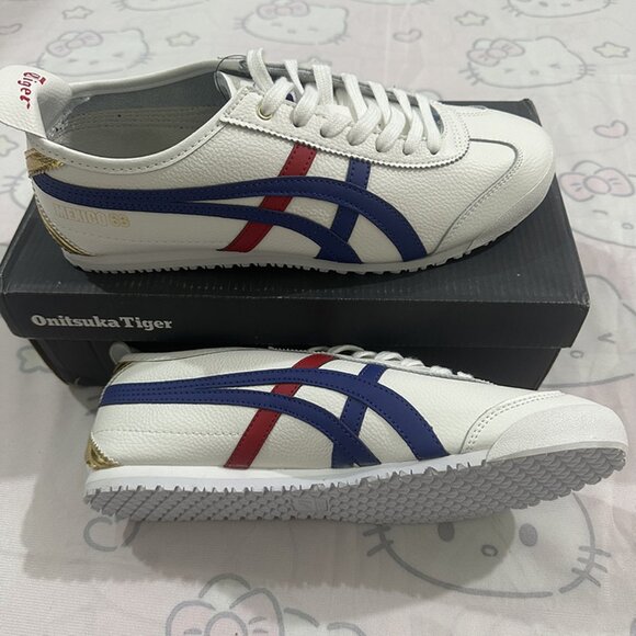 Onitsuka Tiger Blue And Red Striped White Sneakers - Picture 1 of 6